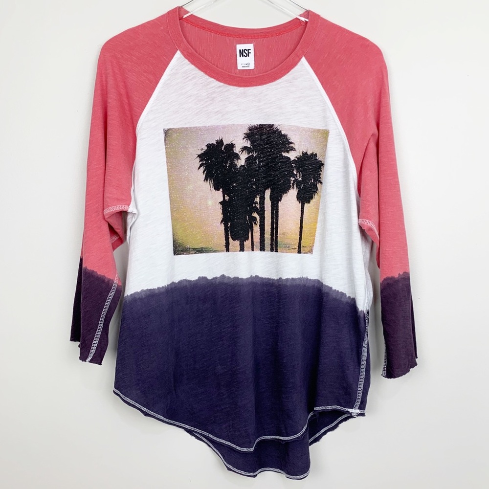 NSF Pink and Purple 3/4 Sleeve palm tree photo t-shirt